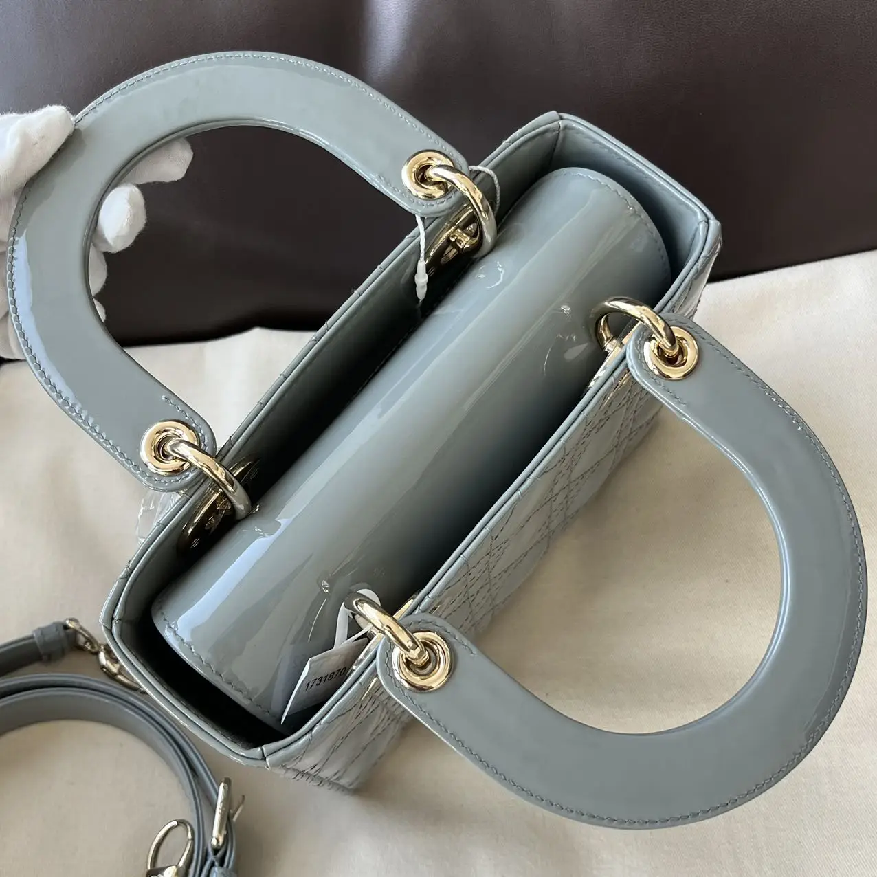 DIOR Small Lady Dior Bag Grey Patent Leather New DIOR Small Lady Dior Bag Grey Patent Leather New