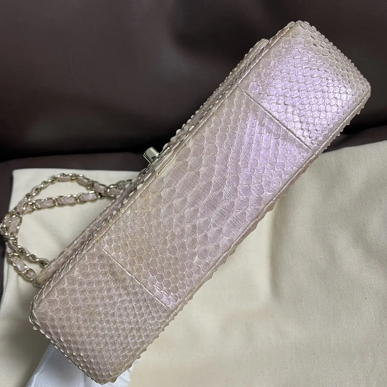 CHANEL Classic Flap Bag Beige Medium Python Leather Limited Version CHANEL Classic Flap Bag Beige Medium Python Leather Limited Version