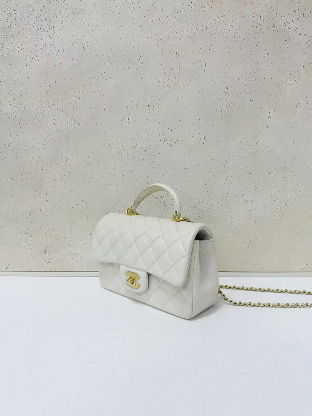 Chanel Mini Rectangular Classic Top Handle Flap Bag White Lambskin Chanel Mini Rectangular Classic Top Handle Flap Bag White Lambskin