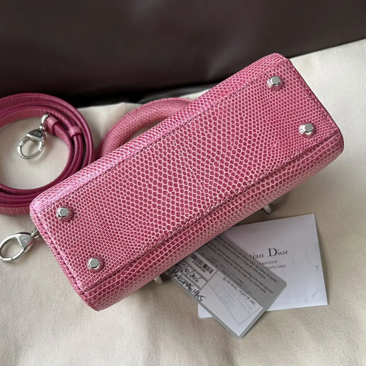 DIOR Lizard Swarovski Crystal Mini Lady Dior Pink Bag DIOR Lizard Swarovski Crystal Mini Lady Dior Pink Bag