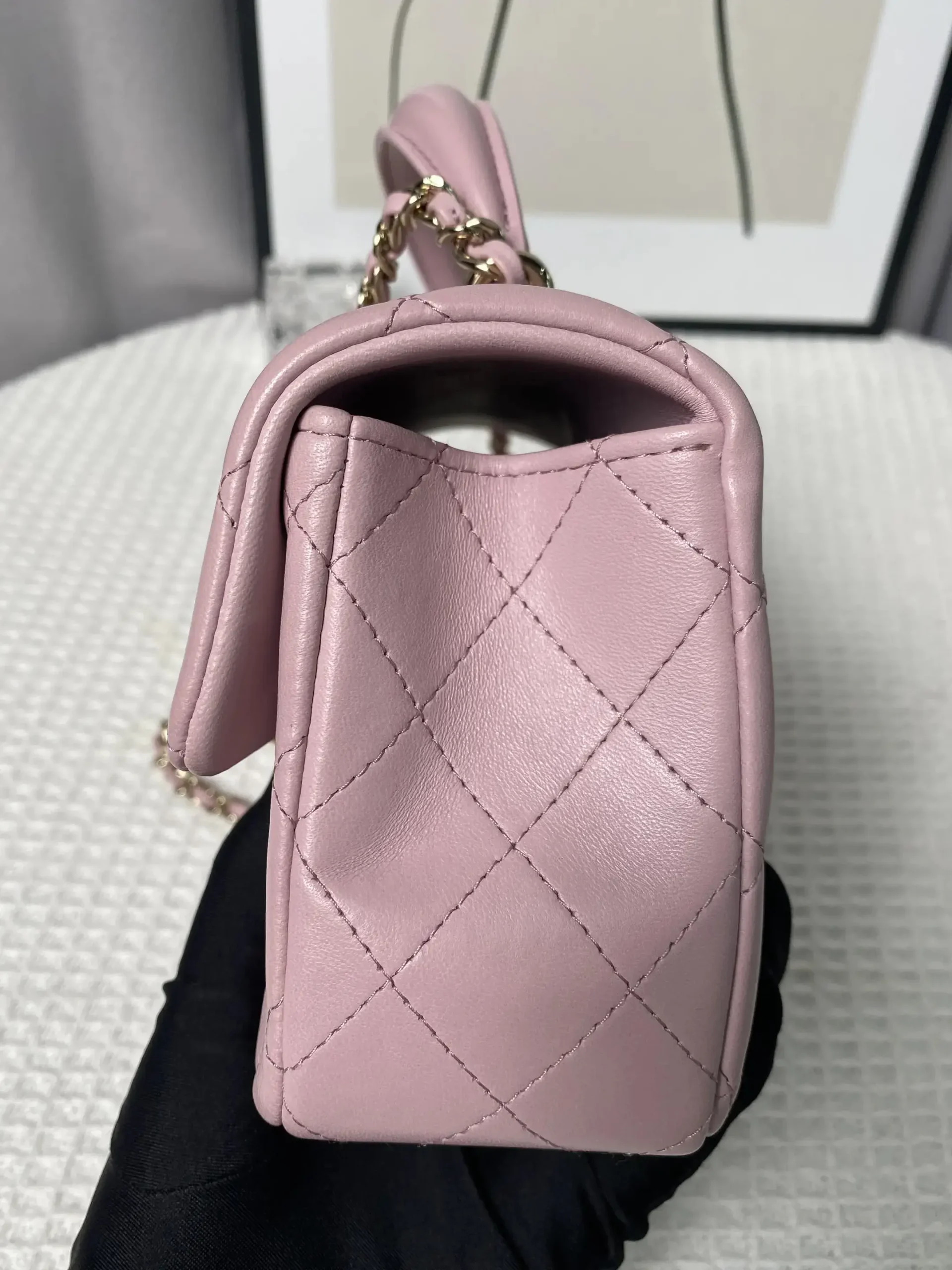 CHANEL Mini Rectangular Classic Top Handle Flap Bag Pink Lambskin CHANEL Mini Rectangular Classic Top Handle Flap Bag Pink Lambskin