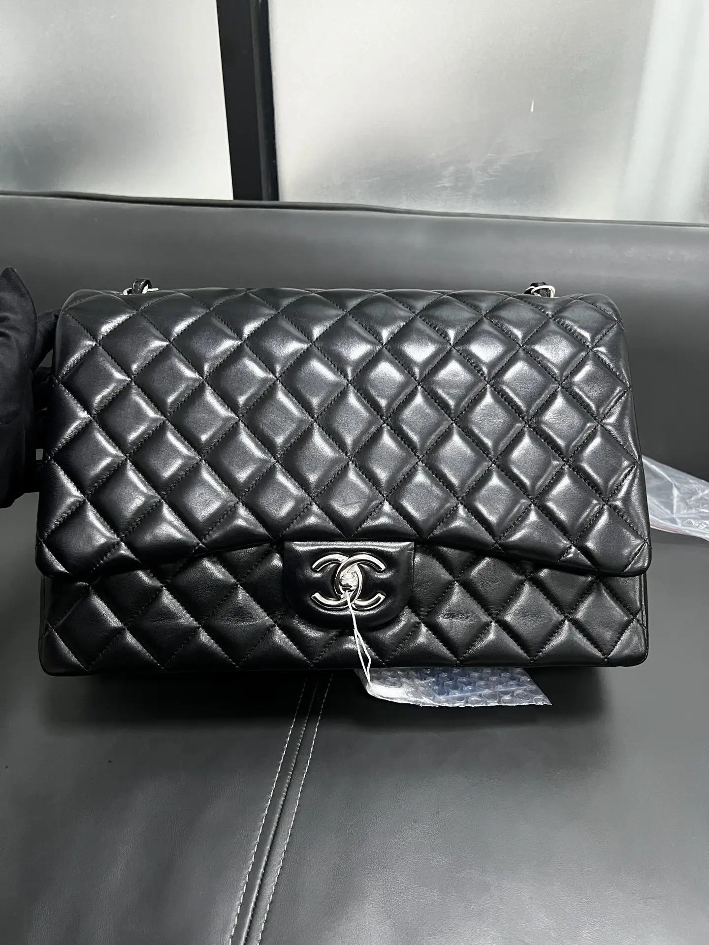 CHANEL Maxi Classic Flap Handbag Black Lambskin CHANEL Maxi Classic Flap Handbag Black Lambskin