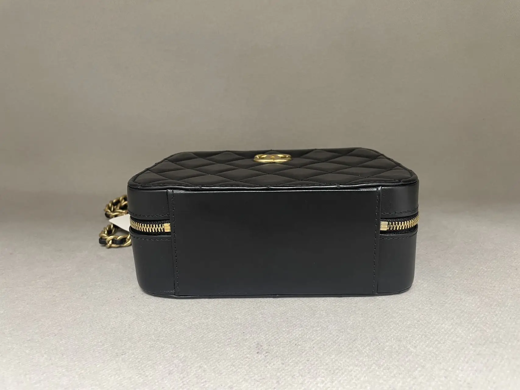 CHANEL Black Quilted Lambskin Vanity with Chain Brushed Gold Hardware CHANEL Black Quilted Lambskin Vanity with Chain Brushed Gold Hardware