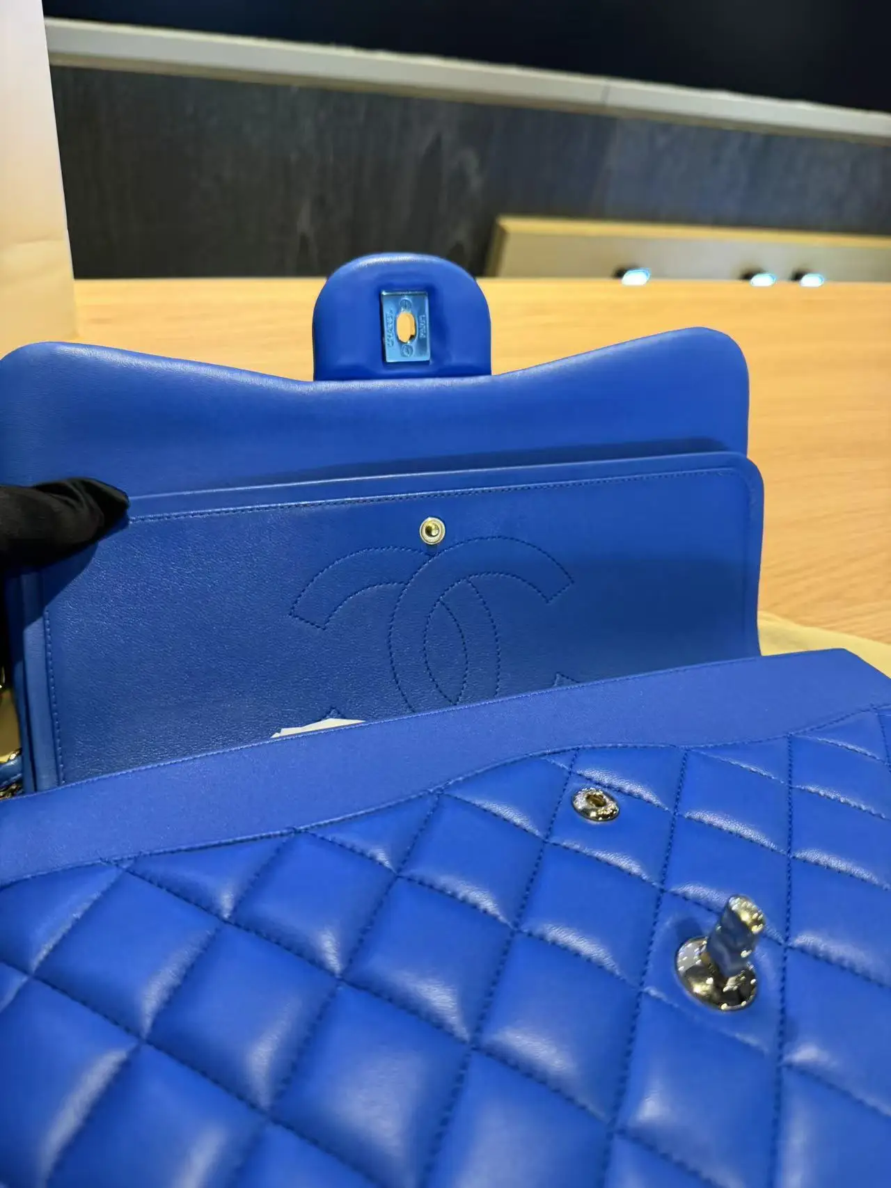 CHANEL Classic Flap Jumbo Handbag Blue Lambskin CHANEL Classic Flap Jumbo Handbag Blue Lambskin