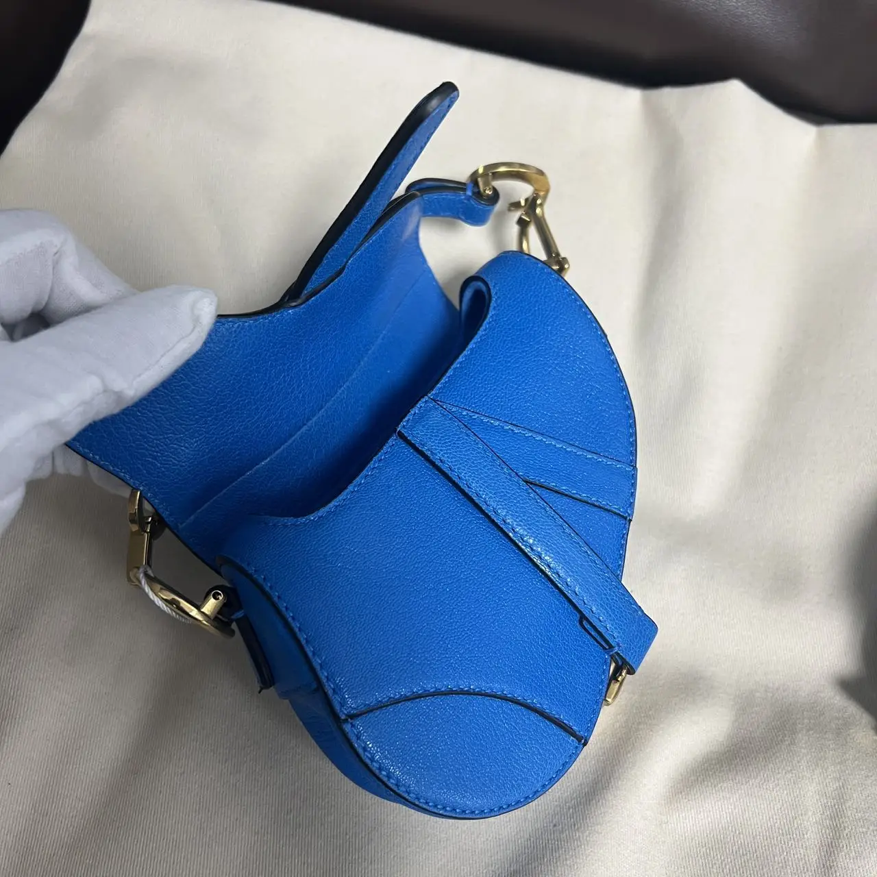 DIOR Mini Saddle Bag with Strap Blue Grained Calfskin DIOR Mini Saddle Bag with Strap Blue Grained Calfskin