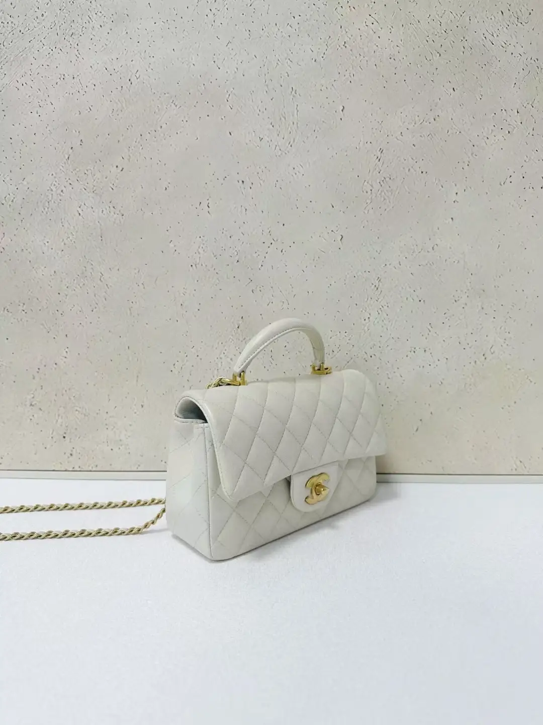Chanel Mini Rectangular Classic Top Handle Flap Bag White Lambskin Chanel Mini Rectangular Classic Top Handle Flap Bag White Lambskin