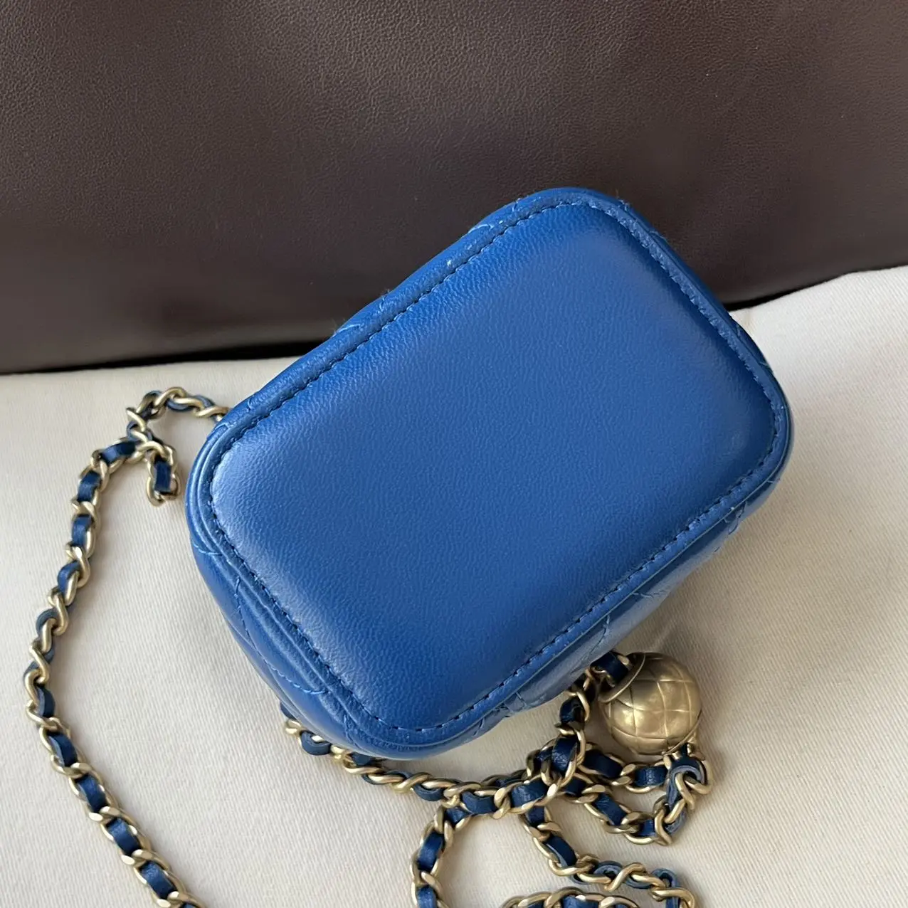 CHANEL Mini Vanity on Pearl Chain Blue Lambskin CHANEL Mini Vanity on Pearl Chain Blue Lambskin