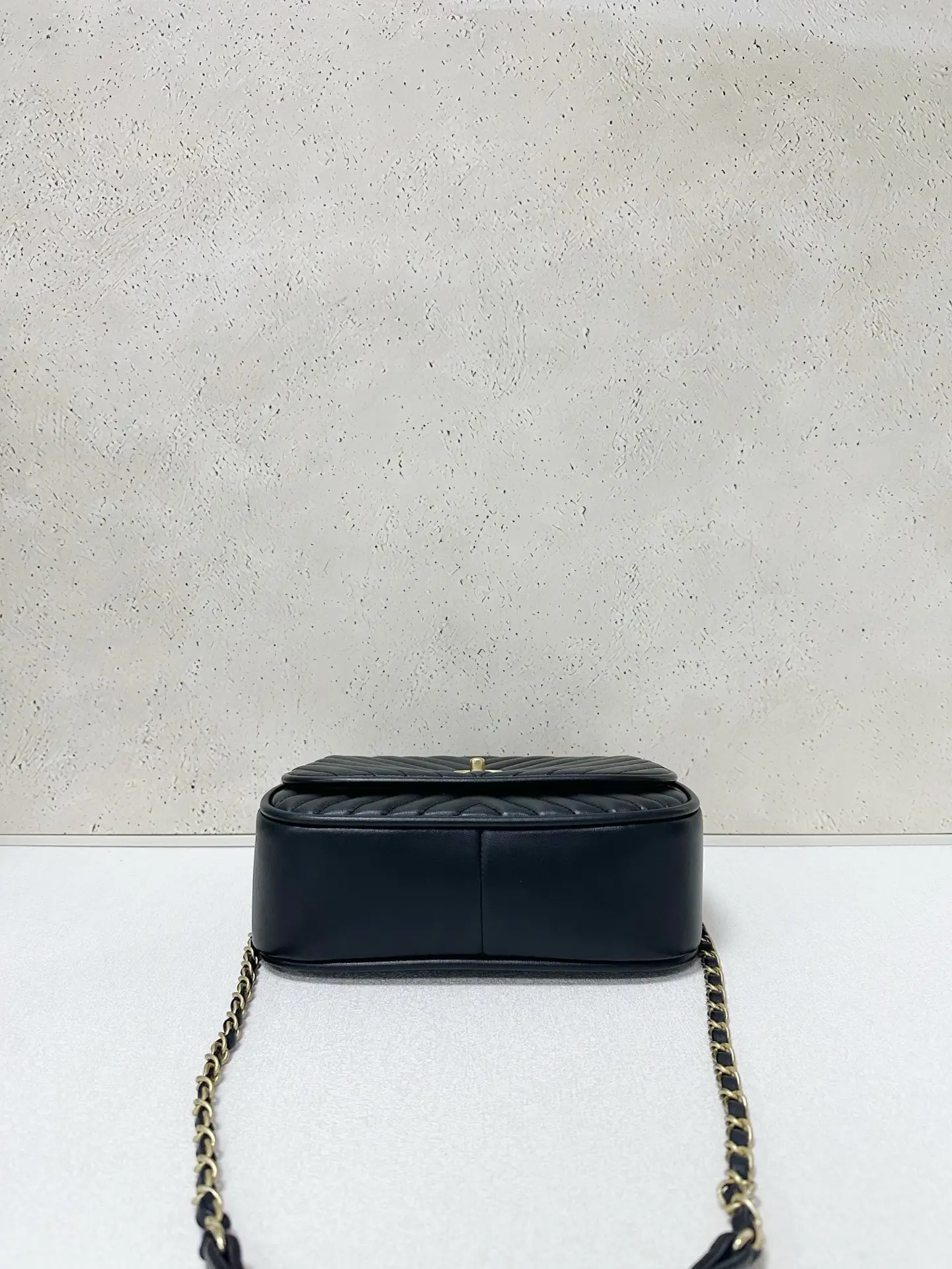 CHANEL Reversed Black Chevron Round Flap Bag CHANEL Reversed Black Chevron Round Flap Bag