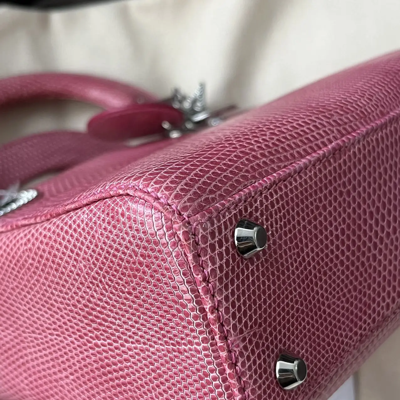 DIOR Lizard Swarovski Crystal Mini Lady Dior Pink Bag DIOR Lizard Swarovski Crystal Mini Lady Dior Pink Bag