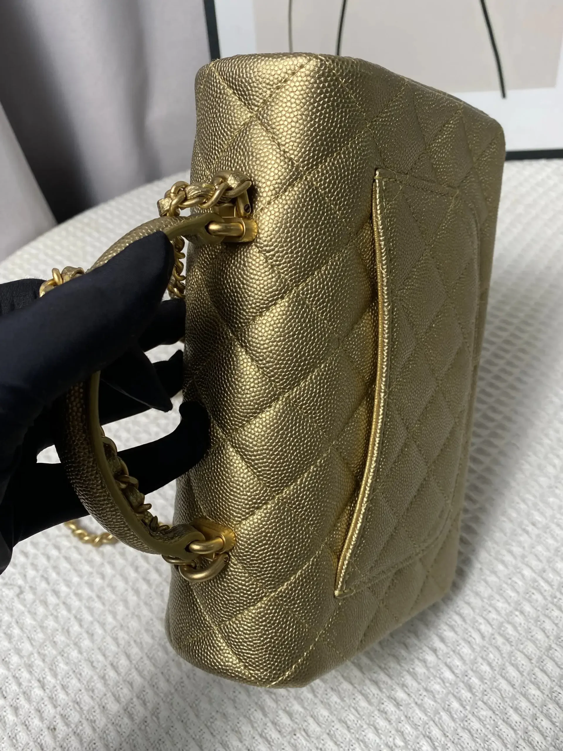 CHANEL Mini Rectangular Classic Top Handle Flap Bag Gold Lambskin CHANEL Mini Rectangular Classic Top Handle Flap Bag Gold Lambskin