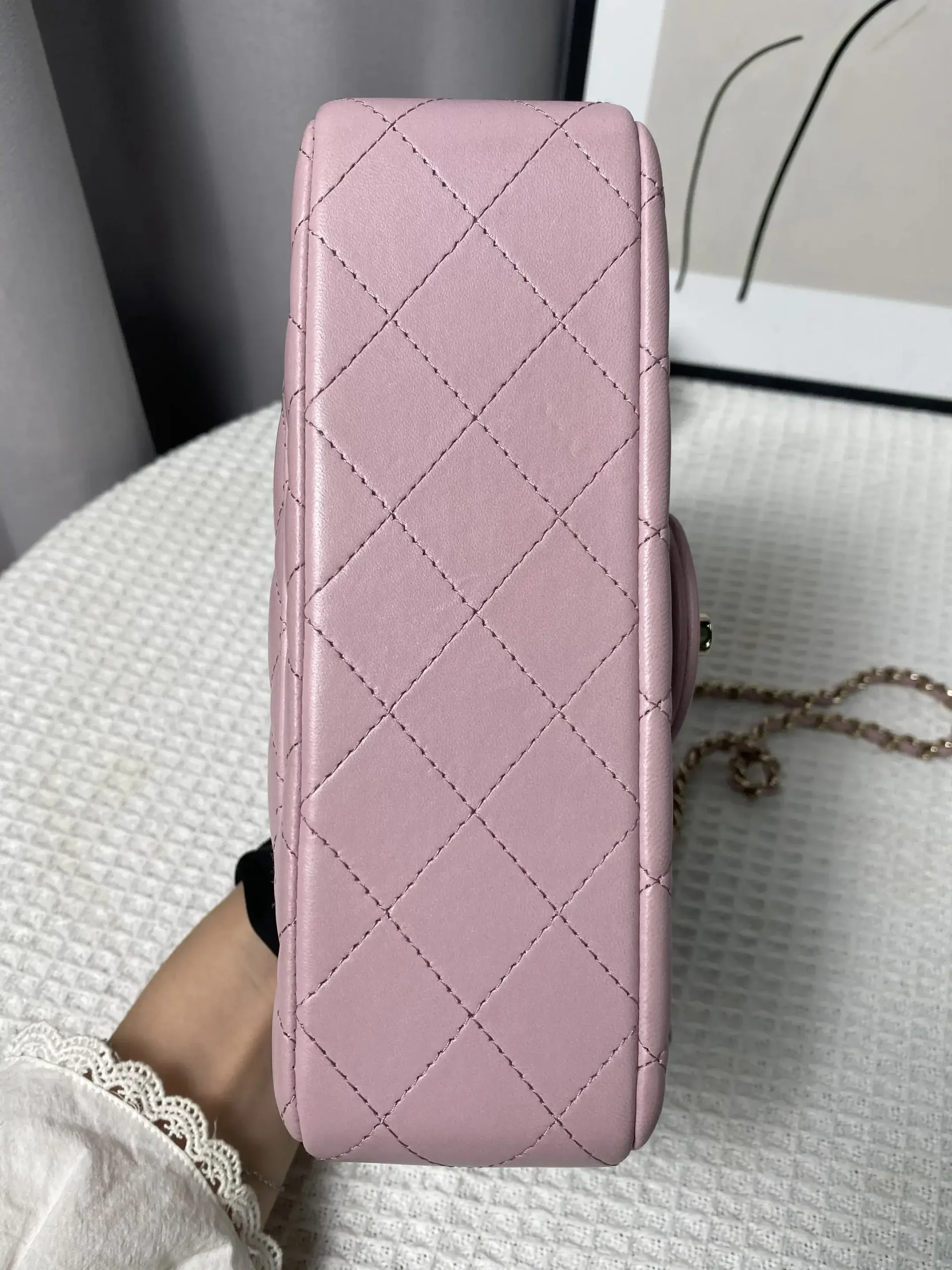 CHANEL Mini Rectangular Classic Top Handle Flap Bag Pink Lambskin CHANEL Mini Rectangular Classic Top Handle Flap Bag Pink Lambskin