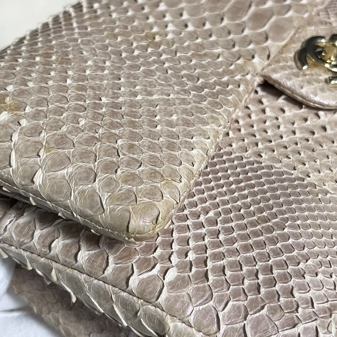 CHANEL Classic Flap Bag Beige Medium Python Leather Limited Version CHANEL Classic Flap Bag Beige Medium Python Leather Limited Version