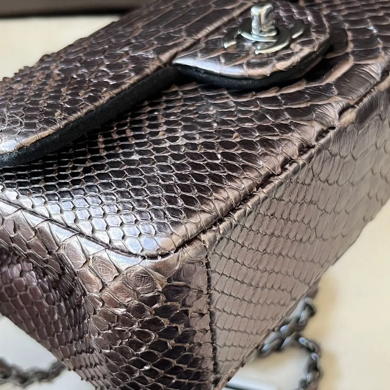 CHANEL Mini Rectangular Classic Flap Bag Python Leather Limited Version CHANEL Mini Rectangular Classic Flap Bag Python Leather Limited Version