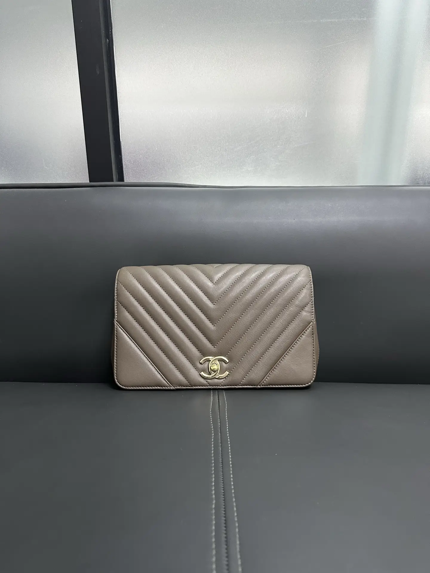 CHANEL Brown Chevron Leather Large Statement Flap Bag CHANEL Brown Chevron Leather Large Statement Flap Bag