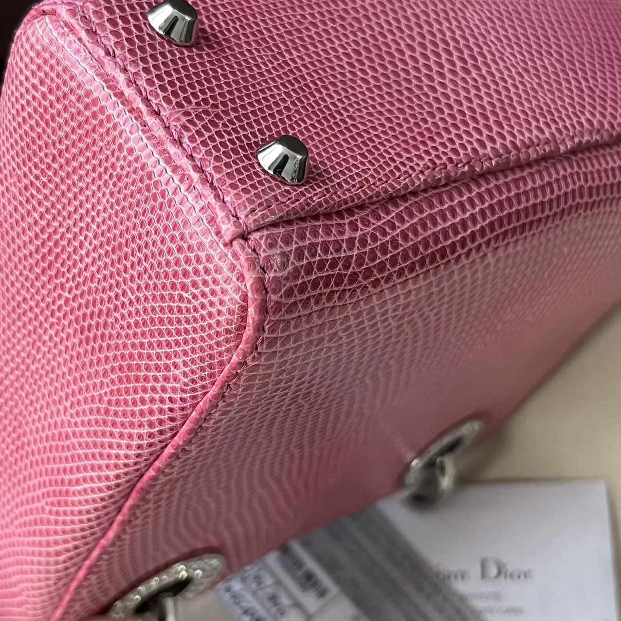 DIOR Lizard Swarovski Crystal Mini Lady Dior Pink Bag DIOR Lizard Swarovski Crystal Mini Lady Dior Pink Bag