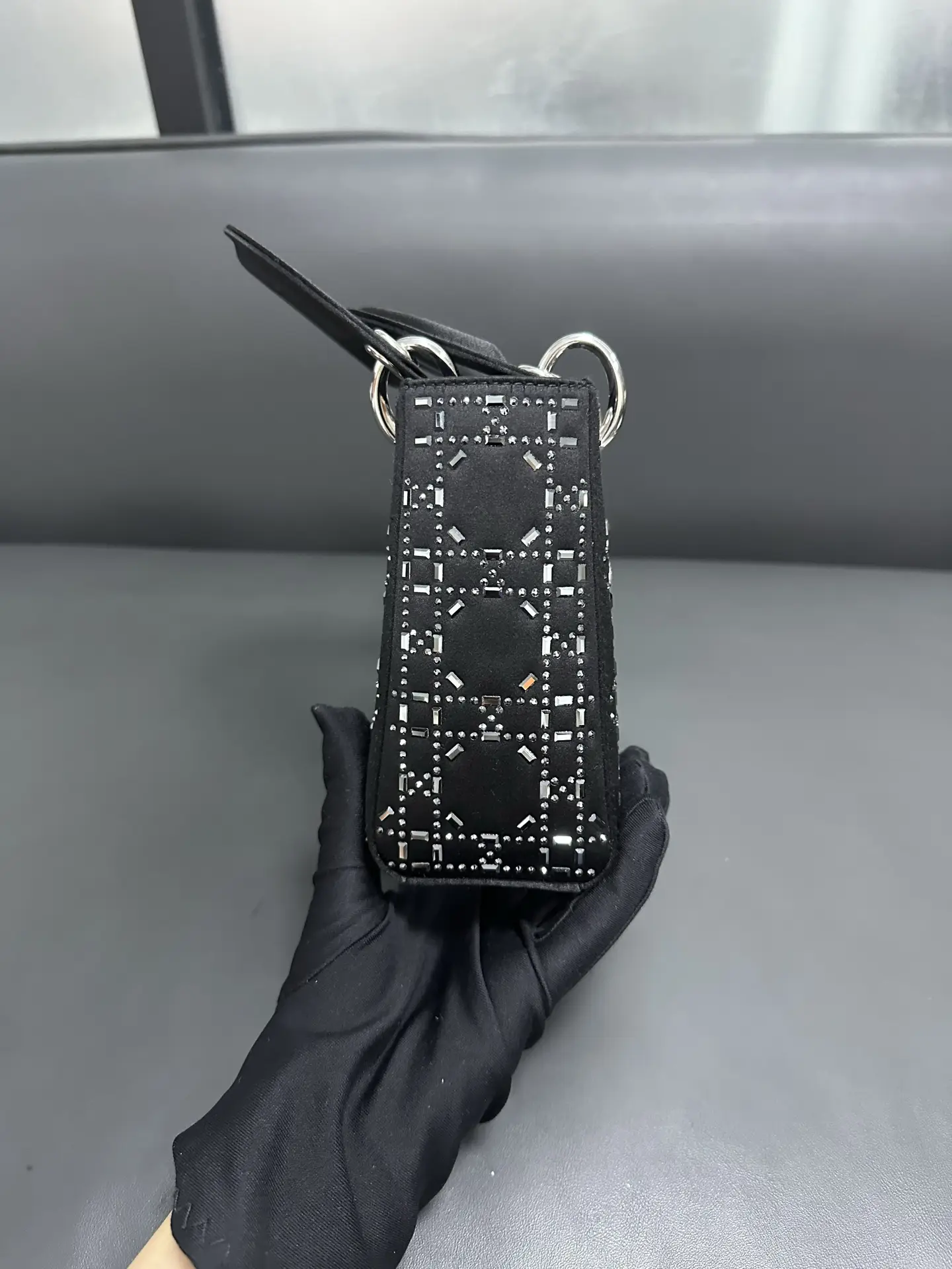 DIOR Mini Lady Dior Bag in Black Satin with Crystals DIOR Mini Lady Dior Bag in Black Satin with Crystals