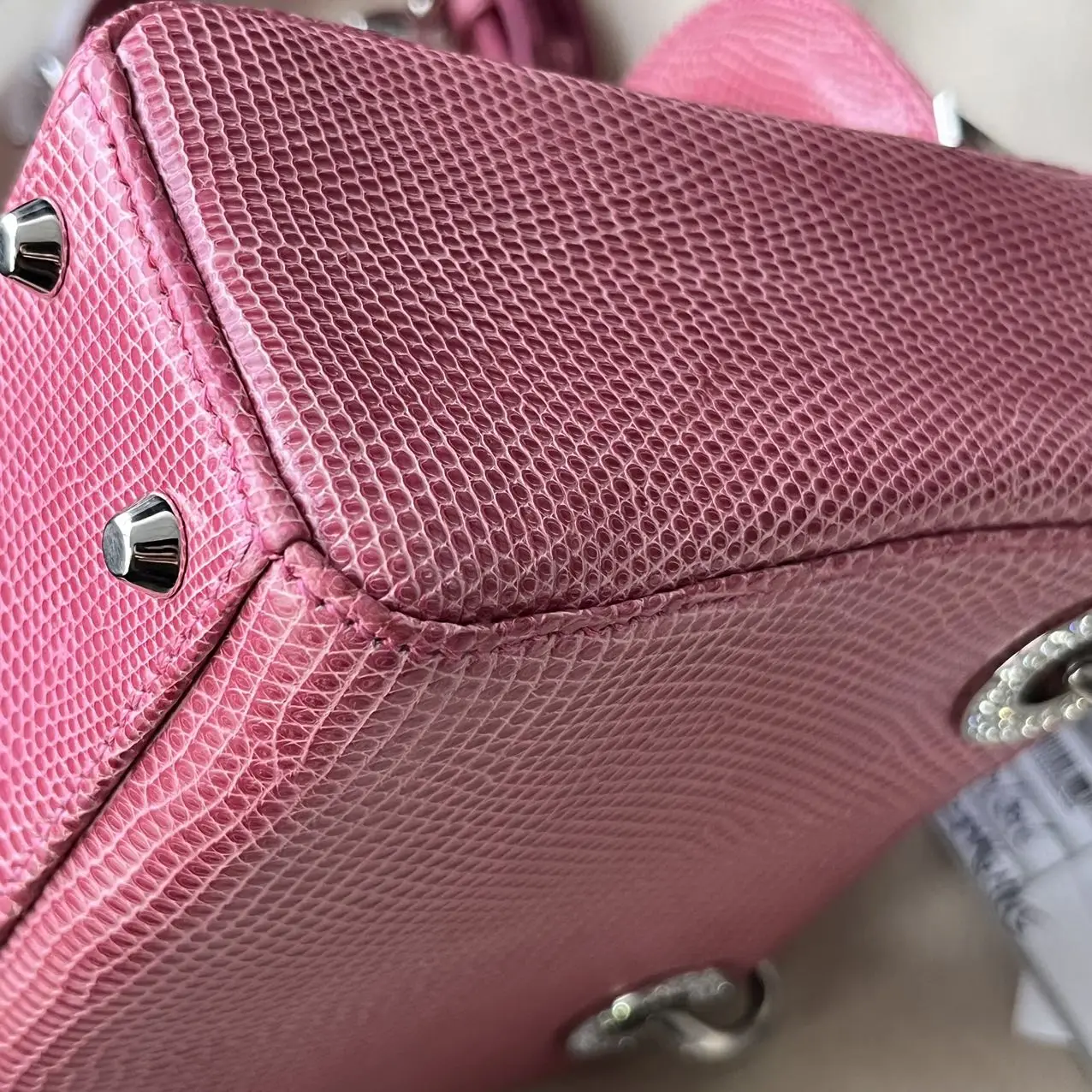 DIOR Lizard Swarovski Crystal Mini Lady Dior Pink Bag DIOR Lizard Swarovski Crystal Mini Lady Dior Pink Bag
