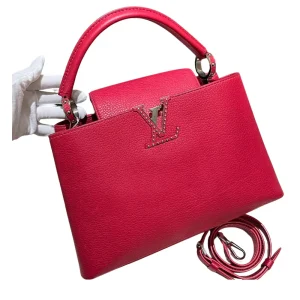 LOUIS VUITTON Capucines MM Handbag Red Grained Leather