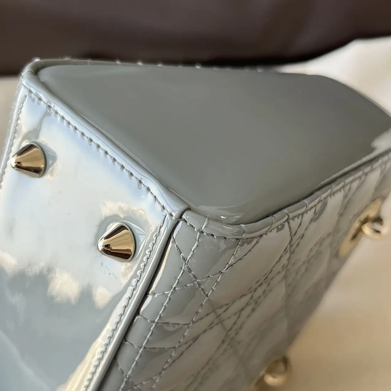 DIOR Small Lady Dior Bag Grey Patent Leather New DIOR Small Lady Dior Bag Grey Patent Leather New