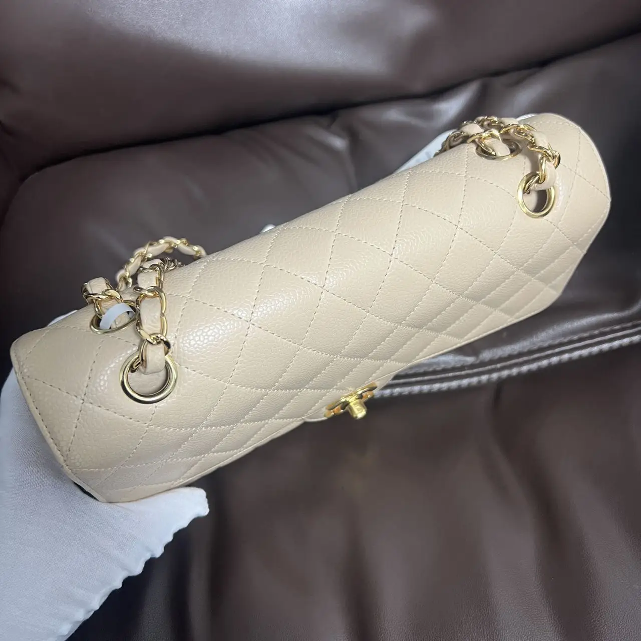 CHANEL Classic Flap Bag Beige Medium Caviar Leather CHANEL Classic Flap Bag Beige Medium Caviar Leather