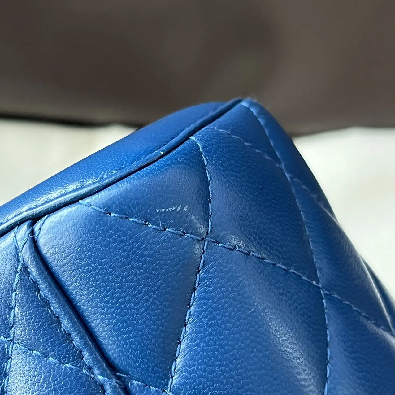 CHANEL Mini Vanity on Pearl Chain Blue Lambskin CHANEL Mini Vanity on Pearl Chain Blue Lambskin