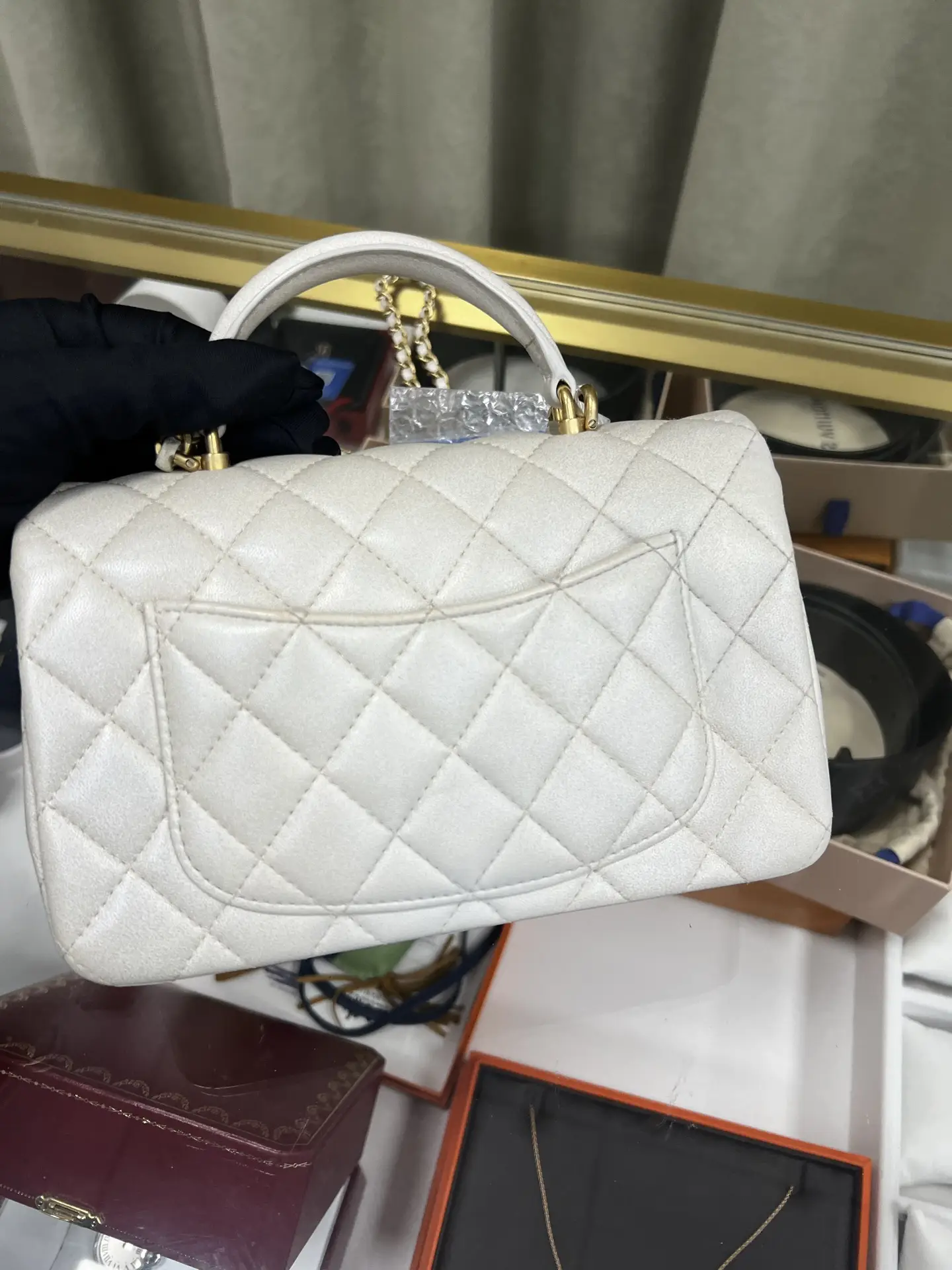 Chanel Mini Rectangular Classic Top Handle Flap Bag White Lambskin Chanel Mini Rectangular Classic Top Handle Flap Bag White Lambskin