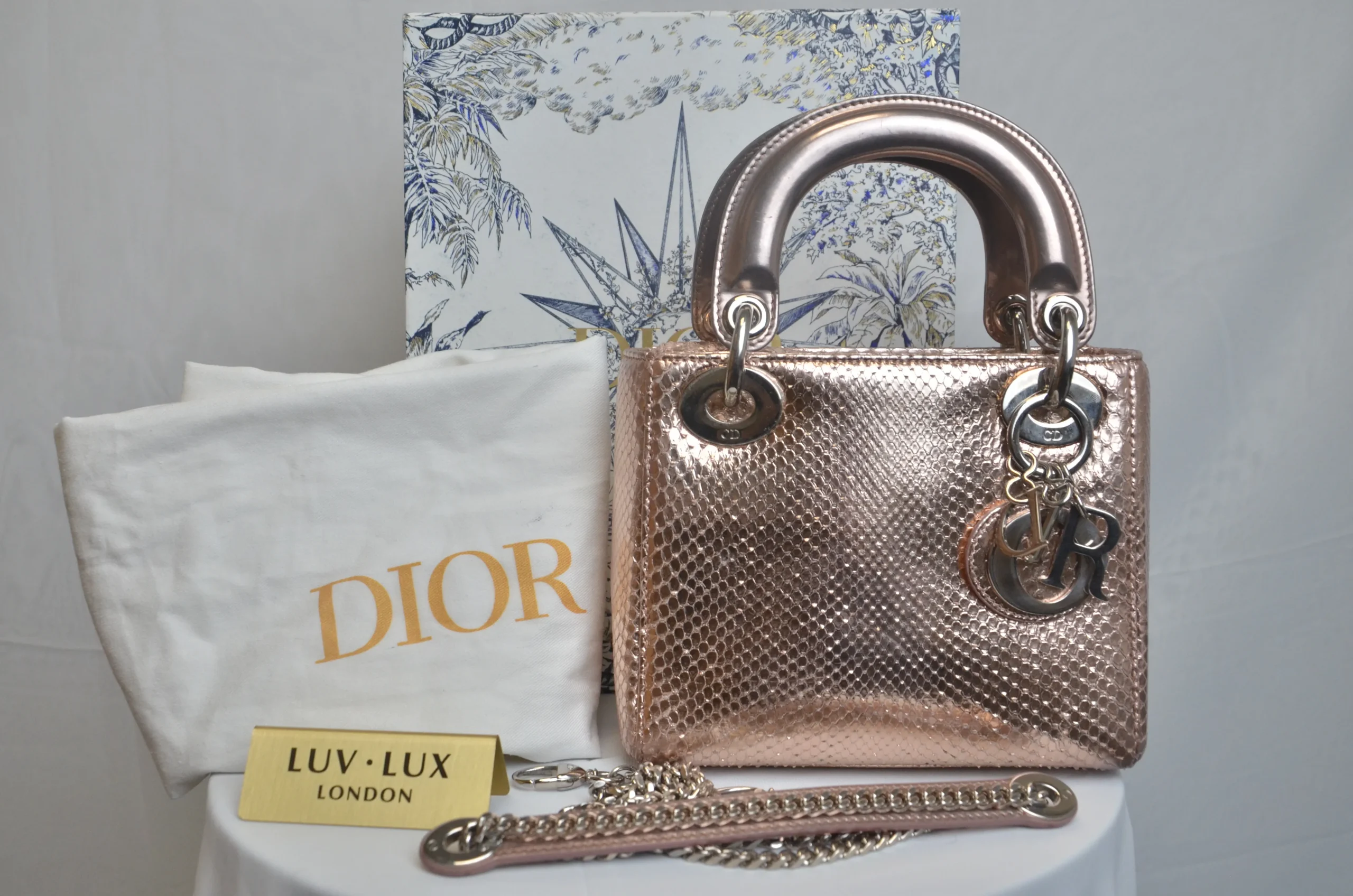 DIOR Mini Lady Dior Bag Rose Gold Leather Limited Version DIOR Mini Lady Dior Bag Rose Gold Leather Limited Version