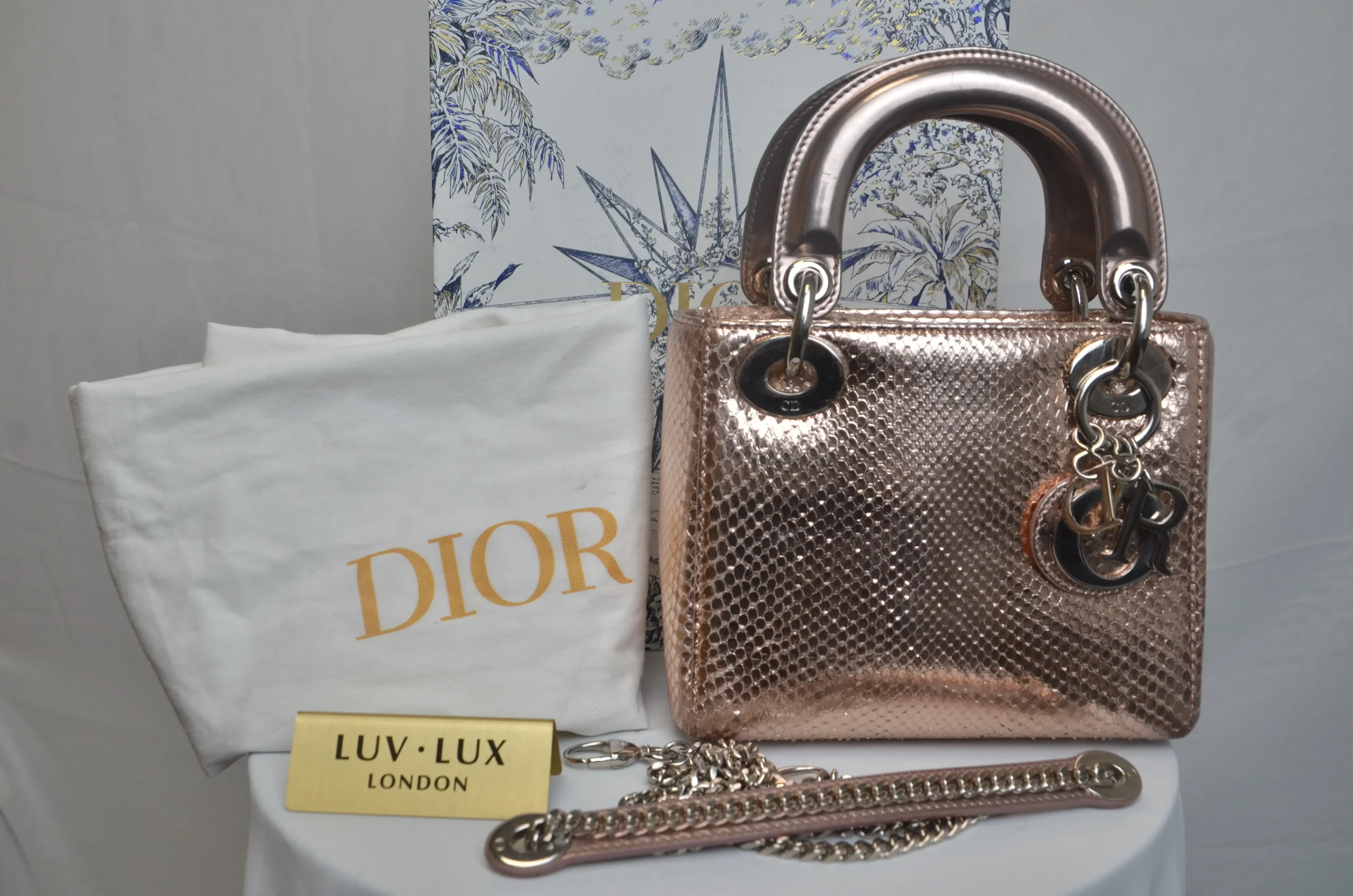 DIOR Mini Lady Dior Bag Rose Gold Leather Limited Version DIOR Mini Lady Dior Bag Rose Gold Leather Limited Version