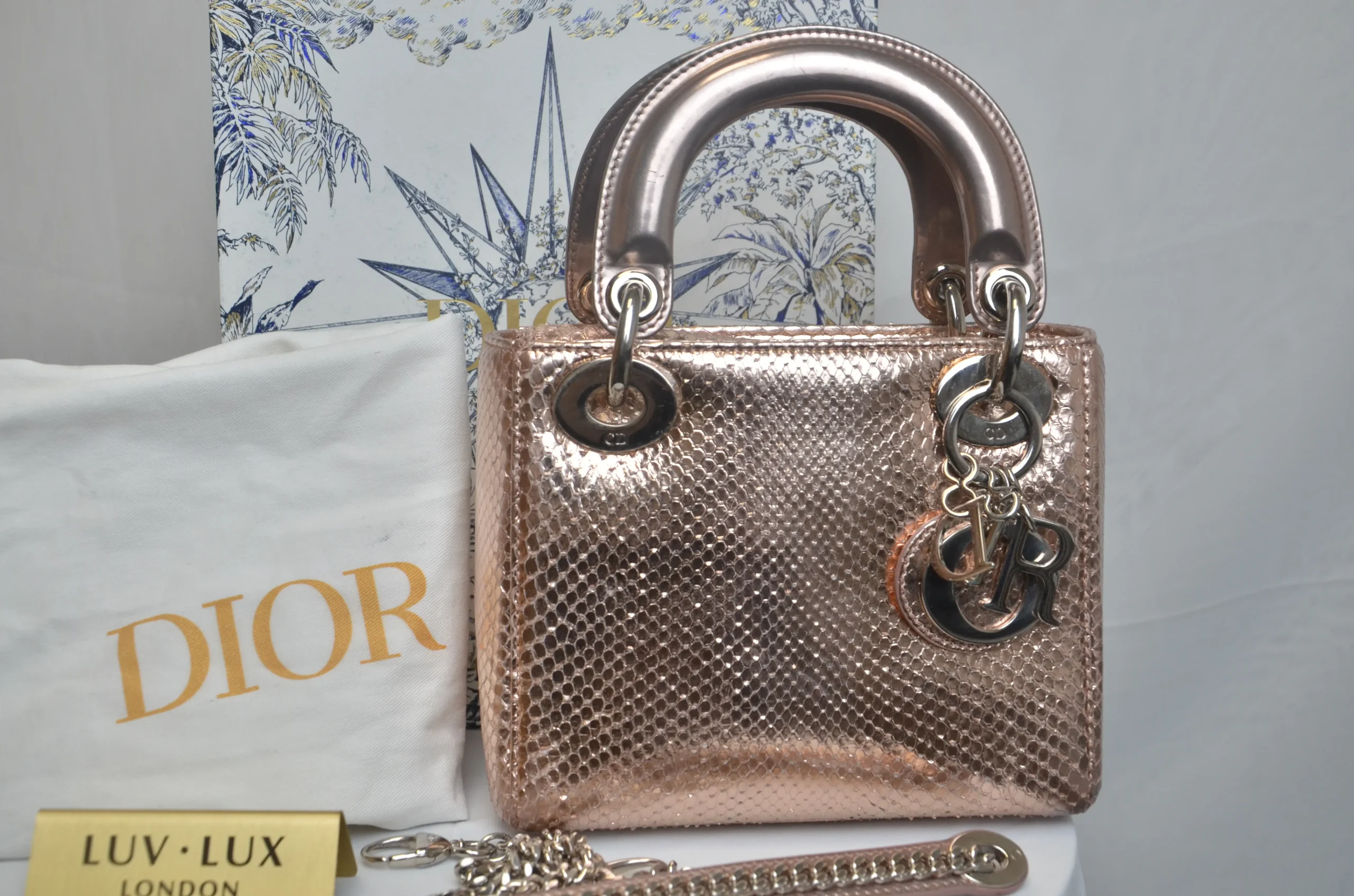 DIOR Mini Lady Dior Bag Rose Gold Leather Limited Version DIOR Mini Lady Dior Bag Rose Gold Leather Limited Version