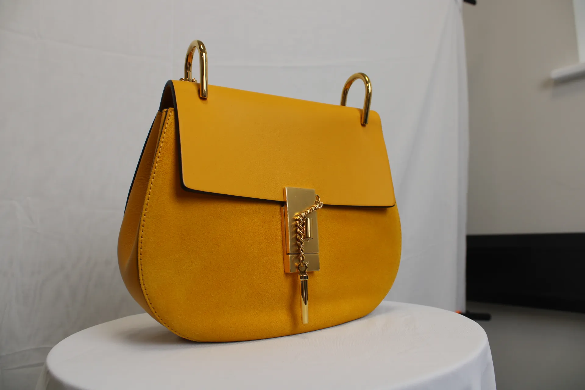 CHLOE Yellow/Beige Suede/Lambskin Leather Small Drew Bag CHLOE Yellow/Beige Suede/Lambskin Leather Small Drew Bag