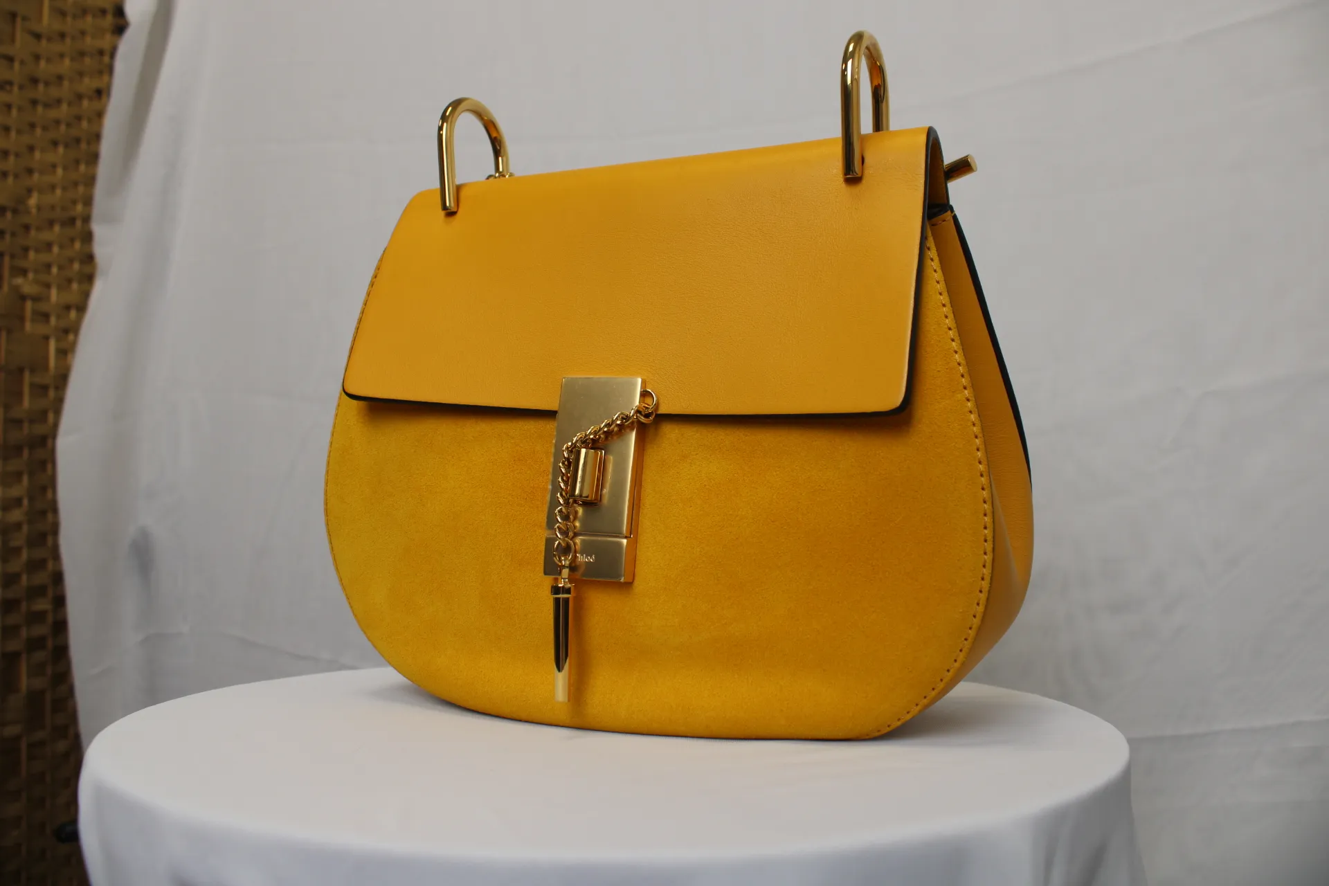 CHLOE Yellow/Beige Suede/Lambskin Leather Small Drew Bag CHLOE Yellow/Beige Suede/Lambskin Leather Small Drew Bag
