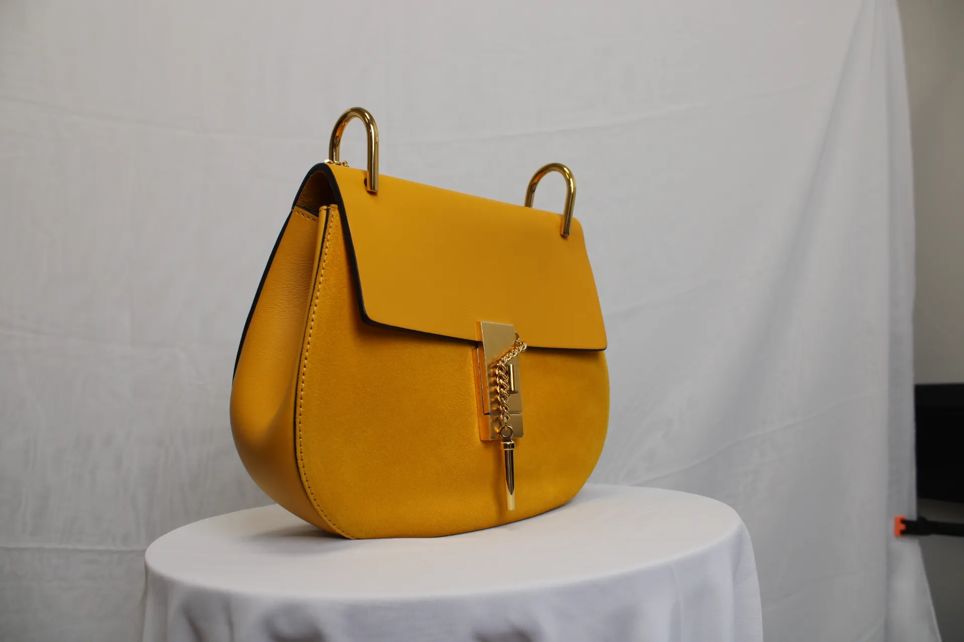 CHLOE Yellow/Beige Suede/Lambskin Leather Small Drew Bag CHLOE Yellow/Beige Suede/Lambskin Leather Small Drew Bag