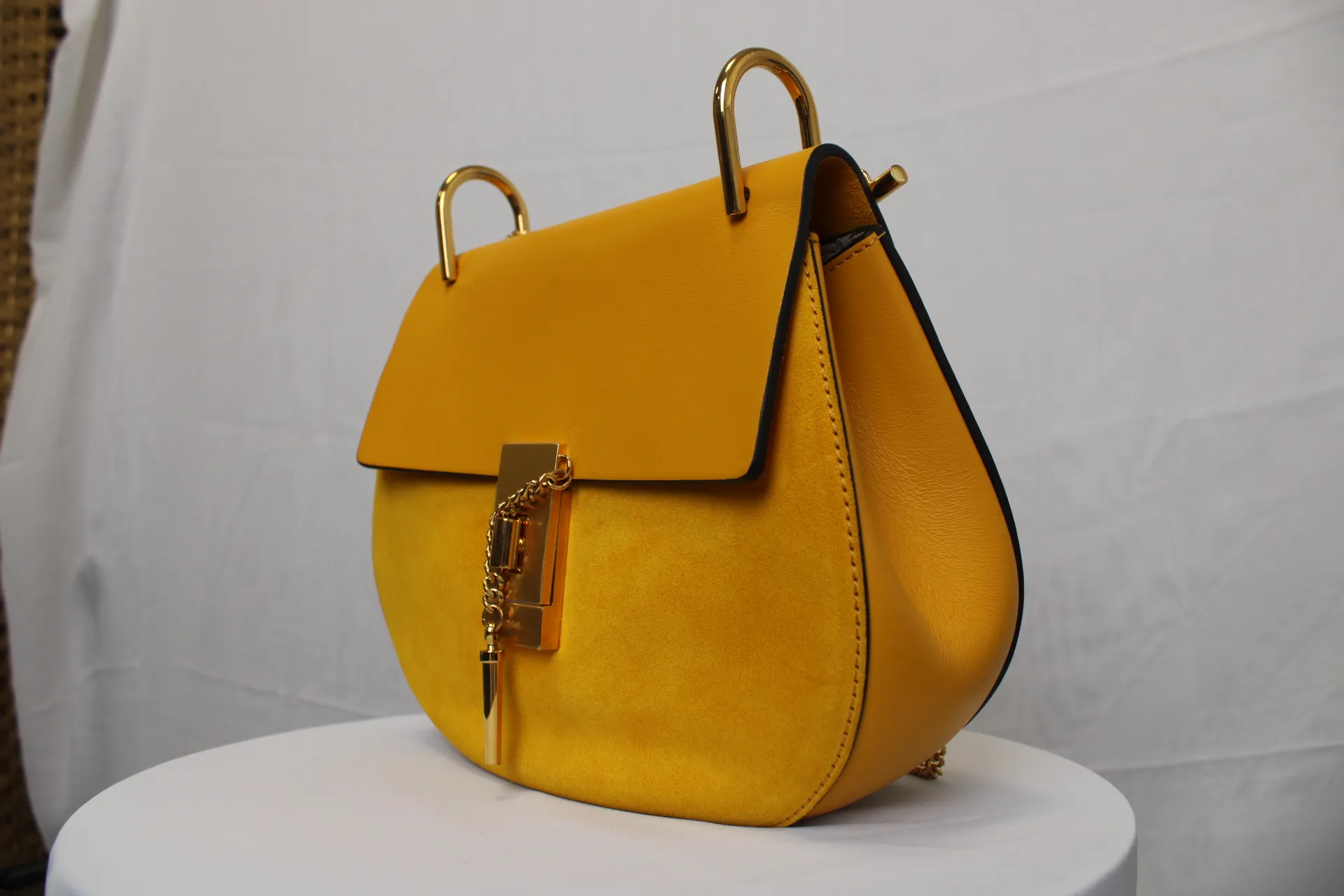 CHLOE Yellow/Beige Suede/Lambskin Leather Small Drew Bag CHLOE Yellow/Beige Suede/Lambskin Leather Small Drew Bag
