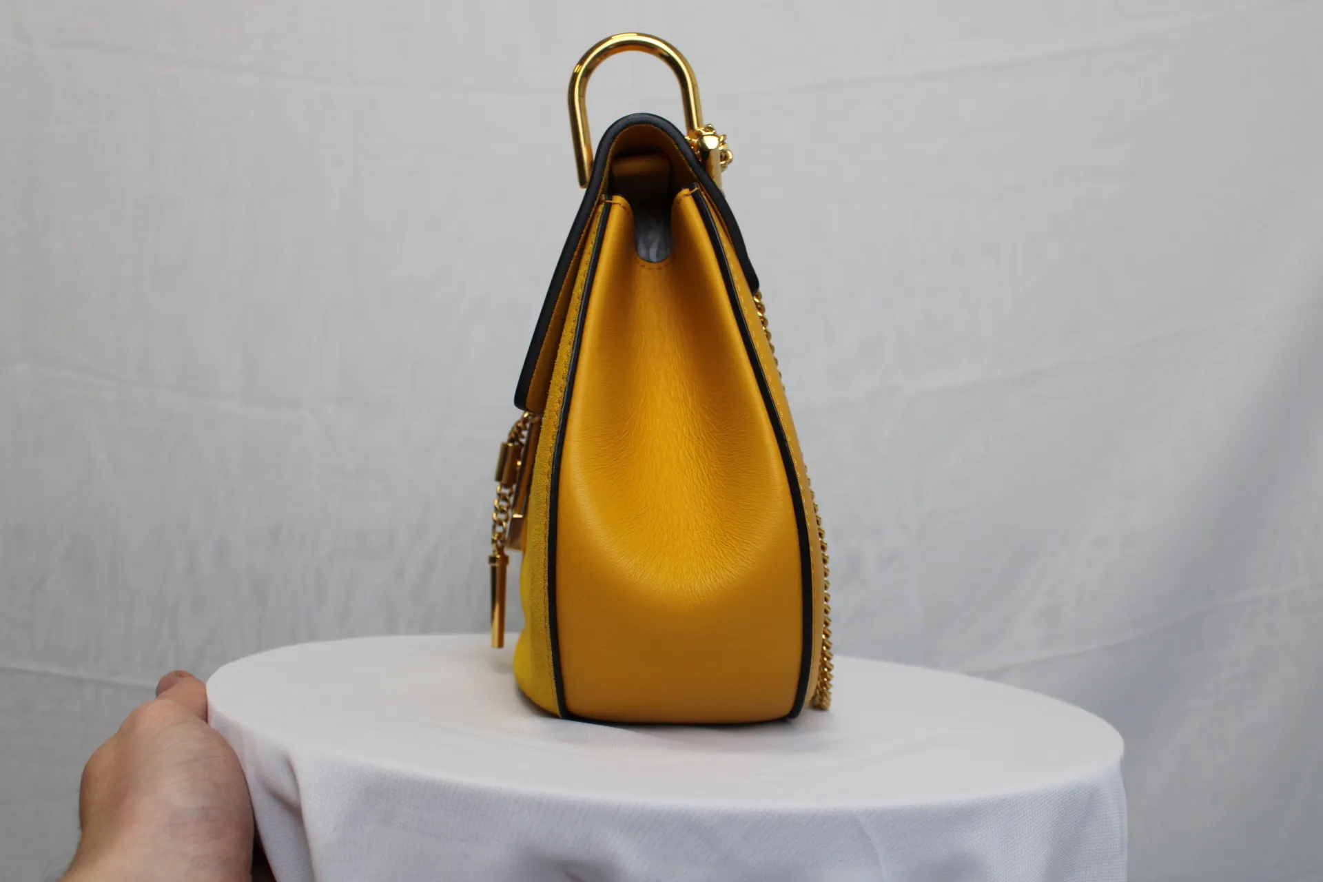 CHLOE Yellow/Beige Suede/Lambskin Leather Small Drew Bag CHLOE Yellow/Beige Suede/Lambskin Leather Small Drew Bag