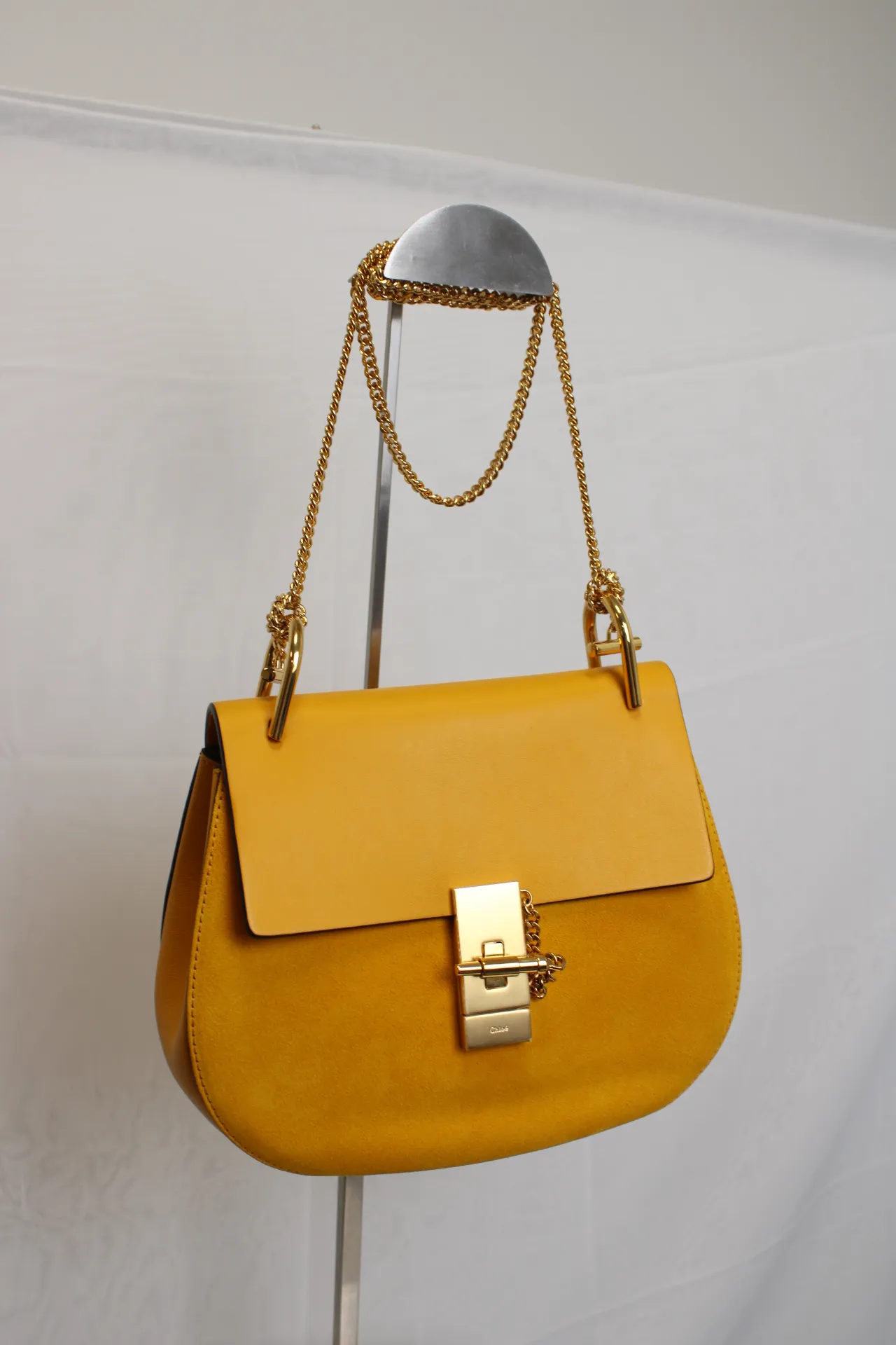 CHLOE Yellow/Beige Suede/Lambskin Leather Small Drew Bag CHLOE Yellow/Beige Suede/Lambskin Leather Small Drew Bag