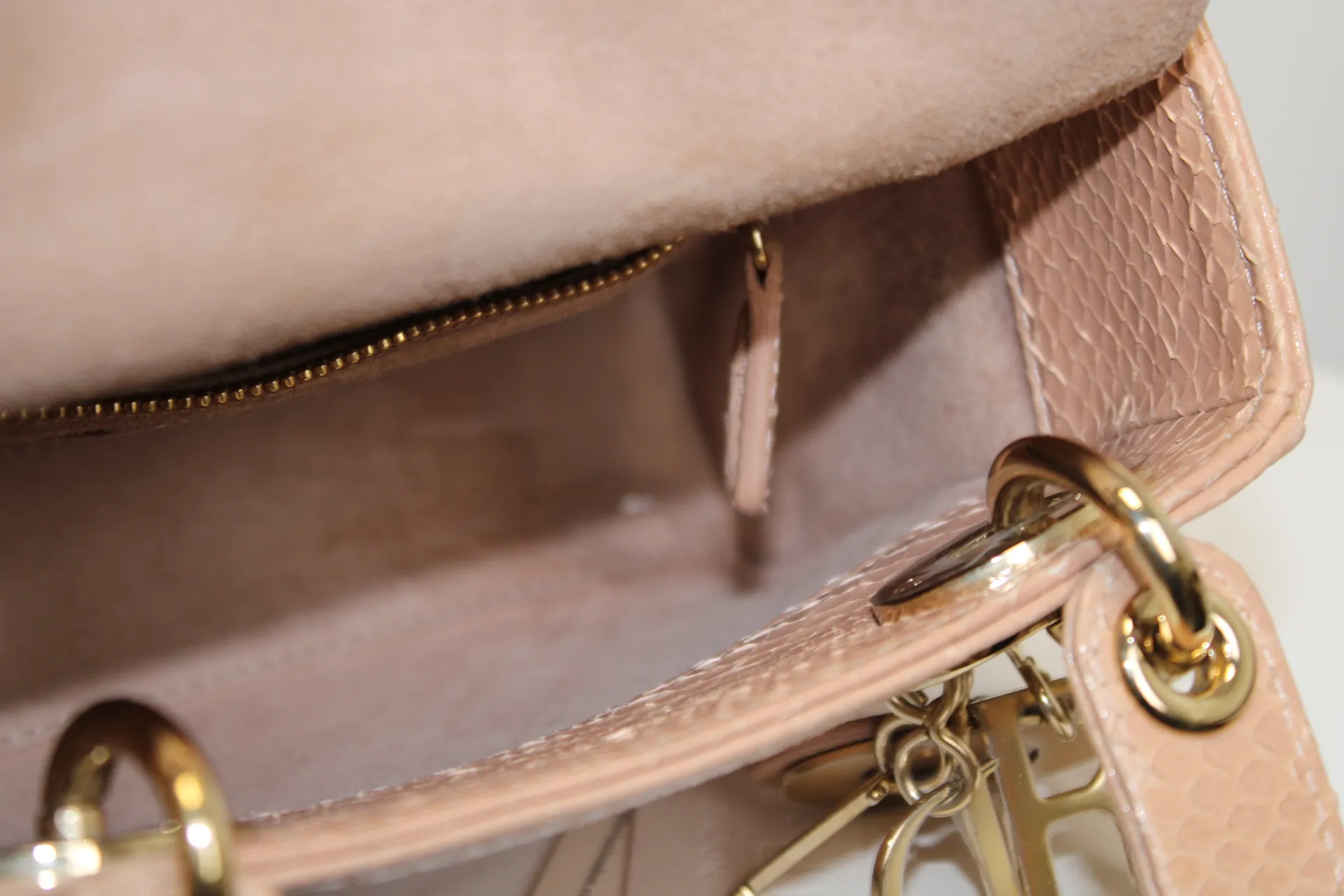 DIOR Limited Edition Mini Lady Dior - Naked Pink Python Leather DIOR Limited Edition Mini Lady Dior - Naked Pink Python Leather