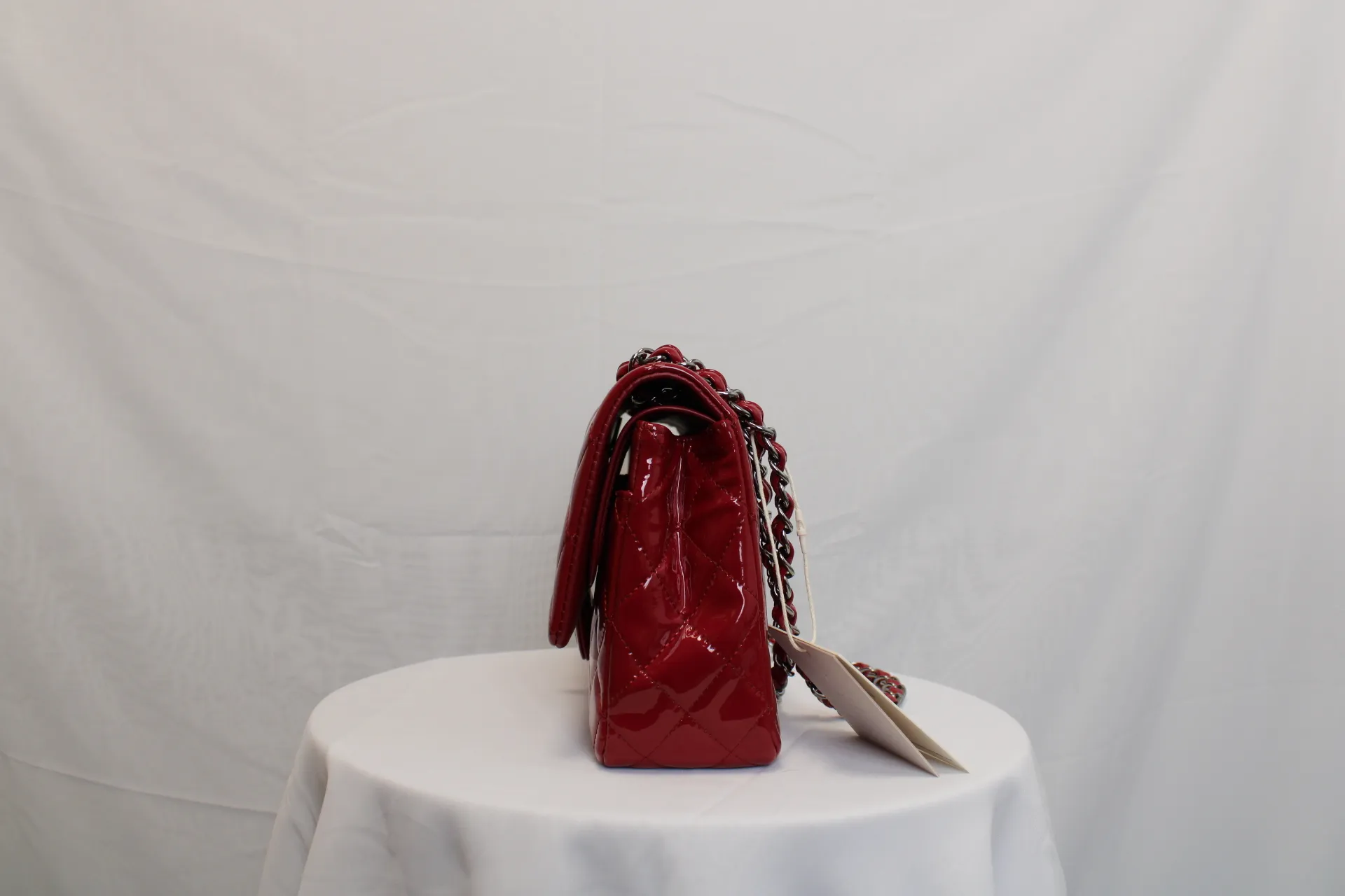 CHANEL Classic Flap Handbag Red Patent Leather New CHANEL Classic Flap Handbag Red Patent Leather New