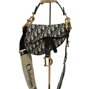 DIOR Mini Saddle Bag with Strap Blue Dior Oblique Jacquard