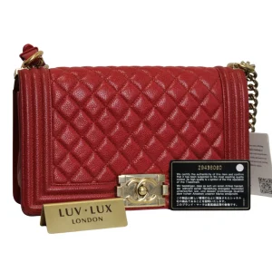 CHANEL Medium Boy Bag Red Caviar Leather