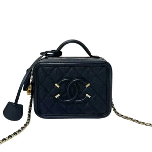 Chanel Small CC Filigree Vanity Bag in black caviar leather with gold-tone hardware