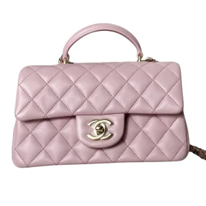 CHANEL Mini Rectangular Classic Top Handle Flap Bag Pink Lambskin