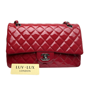 CHANEL Classic Flap Handbag Red Patent Leather New