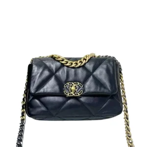 CHANEL Small 19 Black Shiny Lambskin Handbag