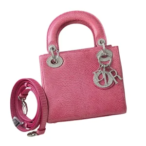 DIOR Lizard Swarovski Crystal Mini Lady Dior Pink Bag