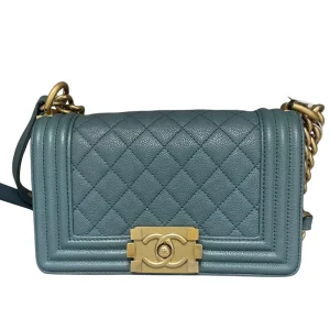 CHANEL Small Boy Bag Lake Blue Gold Hardware