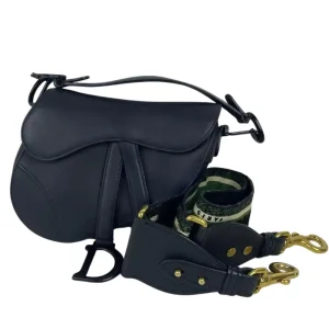 Mini Saddle Bag with Strap Black Grained Calfskin