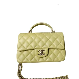 Chanel Mini Rectangular Classic Top Handle Flap Bag Yellow Lambskin
