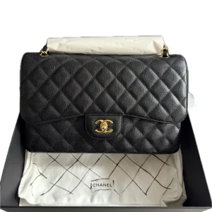CHANEL Classic Flap Jumbo Handbag Black Caviar Leather