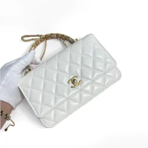 CHANE Classic Wallet On Chain in White Lambskin
