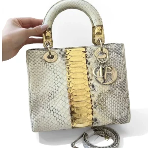 DIOR Large Lady Dior Beige Python Leather Bag Limited Version